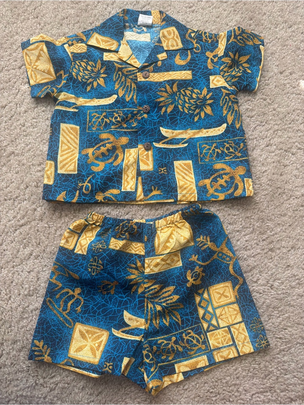 Blue & Gold Tropical Kids Matching Shirt and Shorts Set